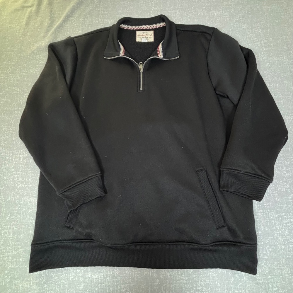 Weatherproof Vintage Mens Black Quarter Zip Fleece Lined Pullover Sweater Jacket